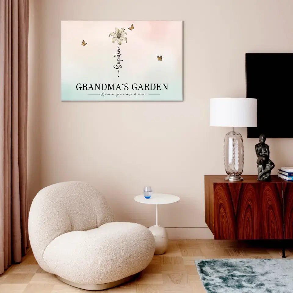 Personalized Canvas Wall Art - Grandma‘s Garden Love Grows Here, Beautiful Birth Month Flower Gift For Grandma Mom - OLESA