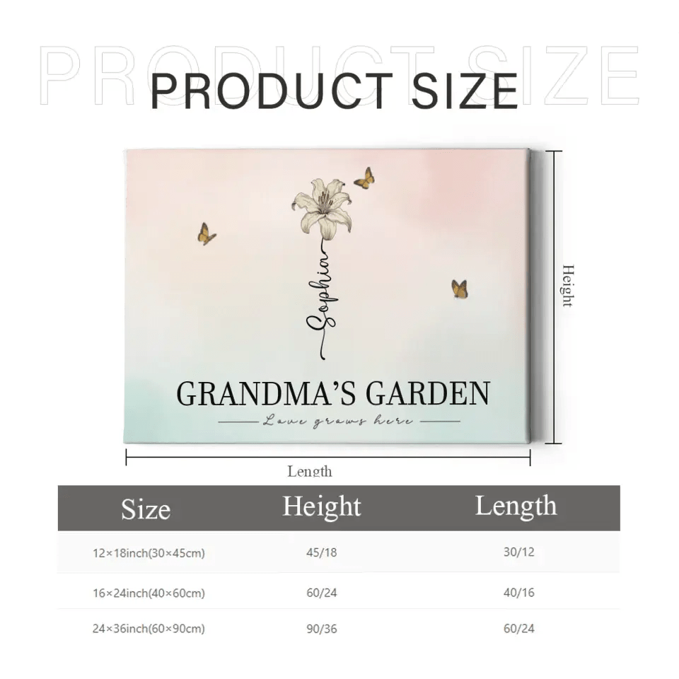 Personalized Canvas Wall Art - Grandma‘s Garden Love Grows Here, Beautiful Birth Month Flower Gift For Grandma Mom - OLESA