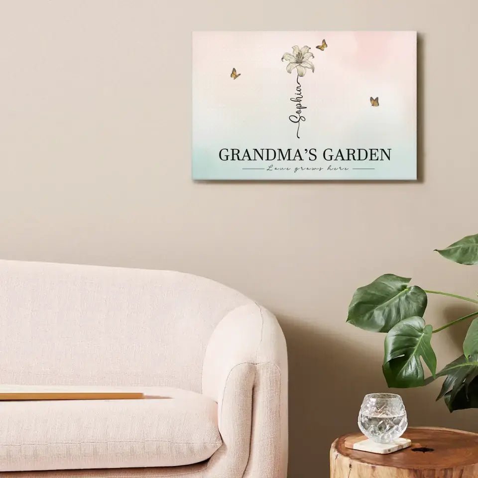 Personalized Canvas Wall Art - Grandma‘s Garden Love Grows Here, Beautiful Birth Month Flower Gift For Grandma Mom - OLESA