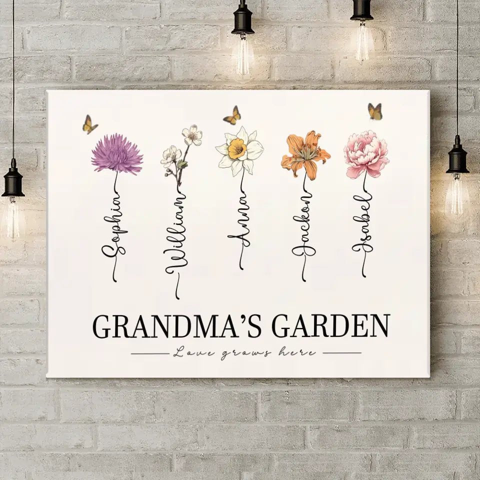 Personalized Canvas Wall Art - Grandma‘s Garden Love Grows Here, Beautiful Birth Month Flower Gift For Grandma Mom - OLESA