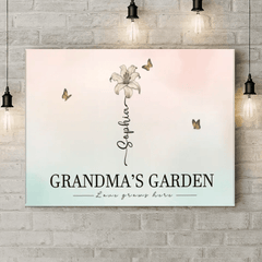 Personalized Canvas Wall Art - Grandma‘s Garden Love Grows Here, Beautiful Birth Month Flower Gift For Grandma Mom - OLESA