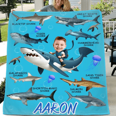 Personalized Custom Blanket - Boys Riding Shark Blanket - Gifts for Kids - OLESA