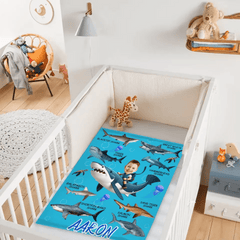 Personalized Custom Blanket - Boys Riding Shark Blanket - Gifts for Kids - OLESA