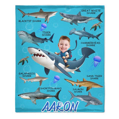 Personalized Custom Blanket - Boys Riding Shark Blanket - Gifts for Kids - OLESA