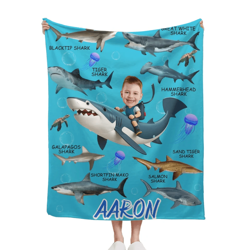 Personalized Custom Blanket - Boys Riding Shark Blanket - Gifts for Kids - OLESA