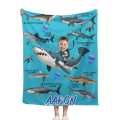 Personalized Custom Blanket - Boys Riding Shark Blanket - Gifts for Kids - OLESA