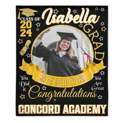 Personalized Custom Class of 2024 Graduation Blankets - Ribbon Customized Name Photo - High School College Senior Graduation Gifts - OLESA