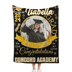 Personalized Custom Class of 2024 Graduation Blankets - Ribbon Customized Name Photo - High School College Senior Graduation Gifts - OLESA