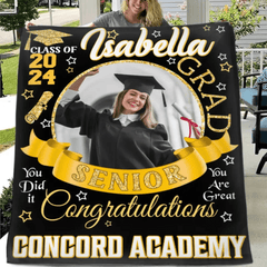 Personalized Custom Class of 2024 Graduation Blankets - Ribbon Customized Name Photo - High School College Senior Graduation Gifts - OLESA