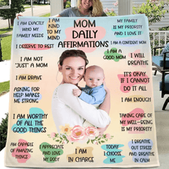 Personalized Custom Mom and Daughter Photo Blanket - Mom Daily Affirmations - OLESA