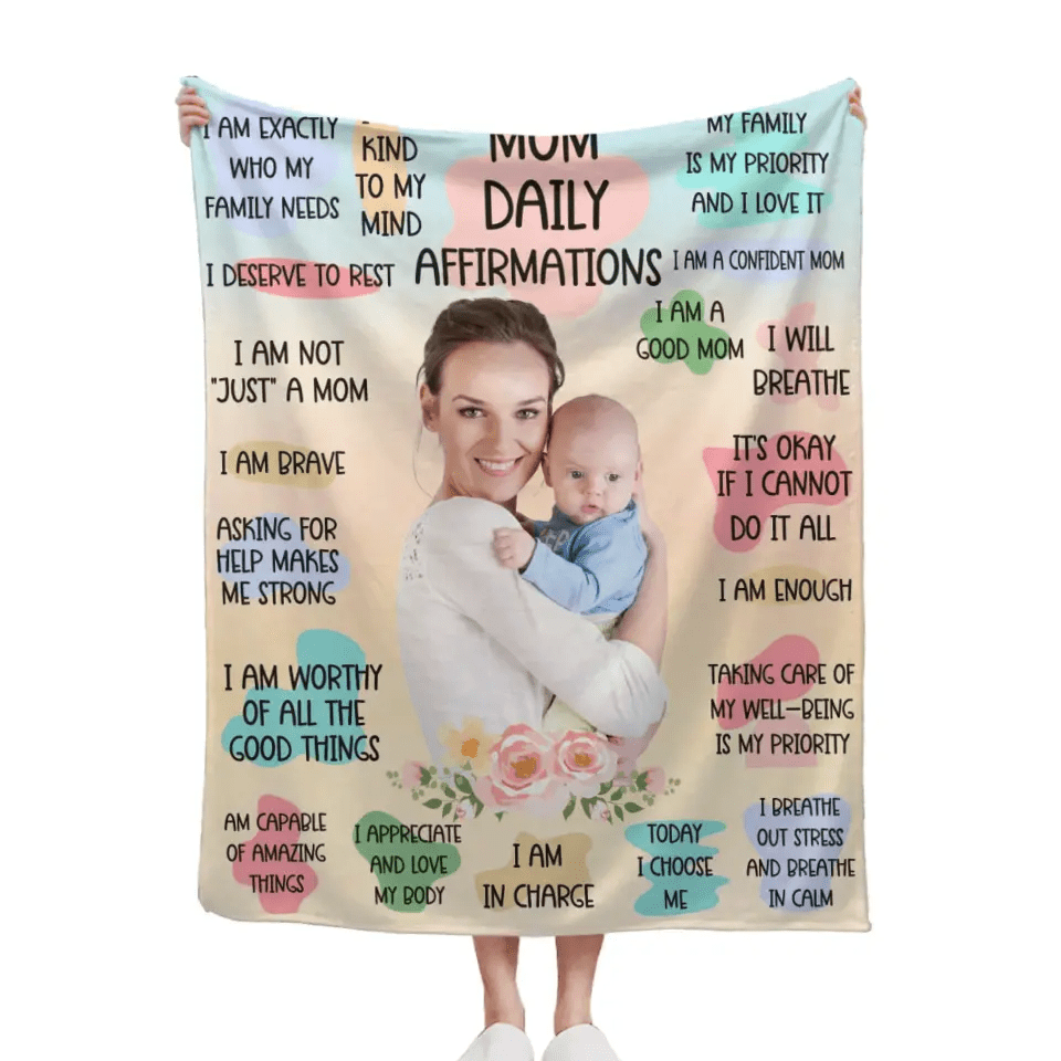Personalized Custom Mom and Daughter Photo Blanket - Mom Daily Affirmations - OLESA