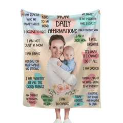 Personalized Custom Mom and Daughter Photo Blanket - Mom Daily Affirmations - OLESA