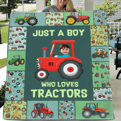 Personalized Custom Photo Blanket - Just A kid Who Loves Tractors - OLESA