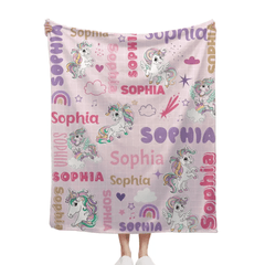 Personalized Custom Rainbow Unicorn Blankets for Kids - Gift for Girls Baby Birthday Shower Gift - OLESA