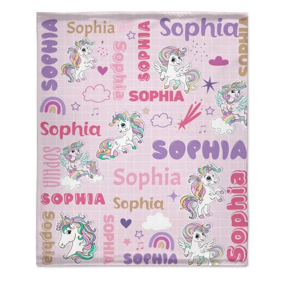 Personalized Custom Rainbow Unicorn Blankets for Kids - Gift for Girls Baby Birthday Shower Gift - OLESA