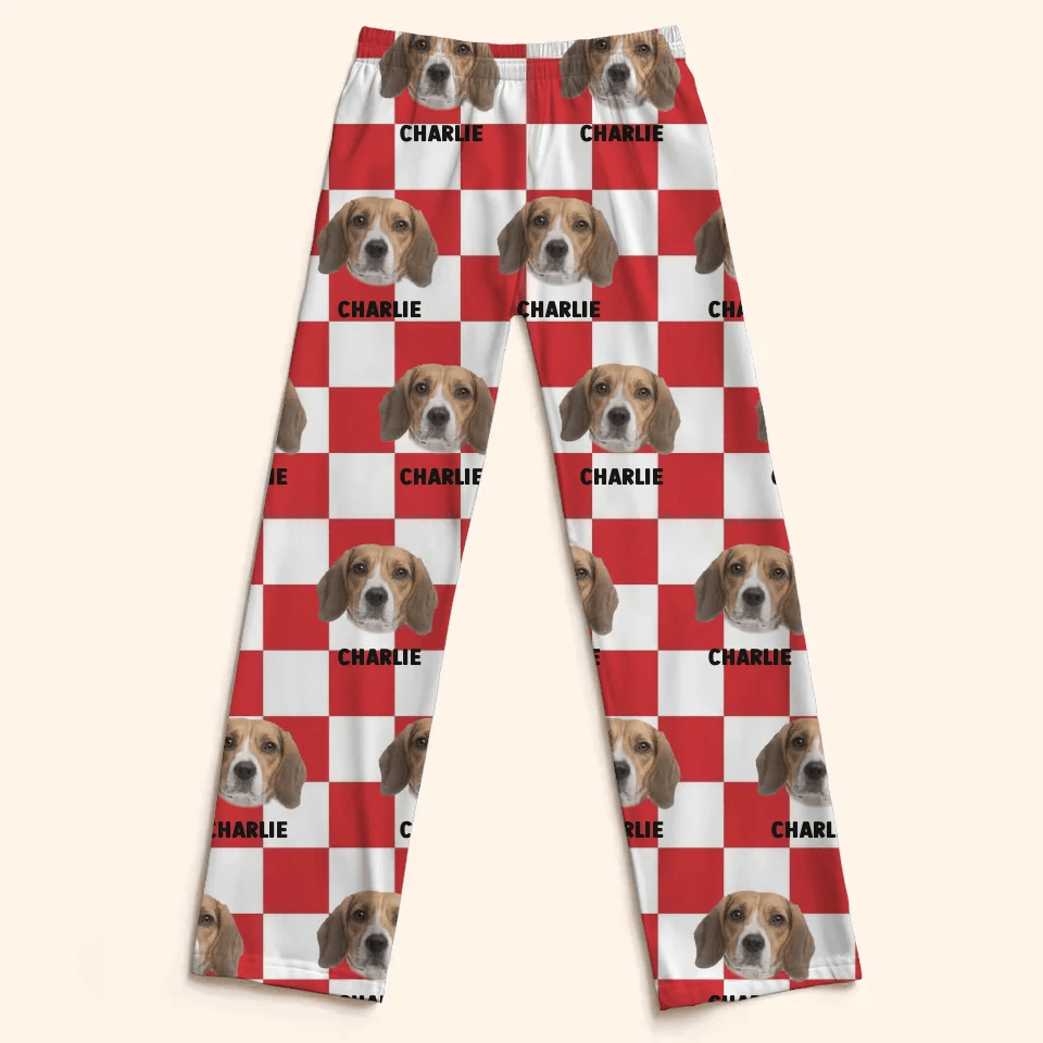Personalized Customized Dog And Cat Face Photo Multi - Color Plaid Name Pajama Set - OLESA