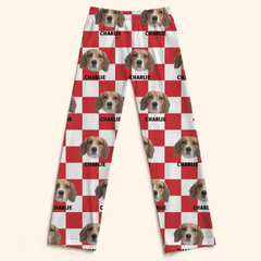 Personalized Customized Dog And Cat Face Photo Multi - Color Plaid Name Pajama Set - OLESA