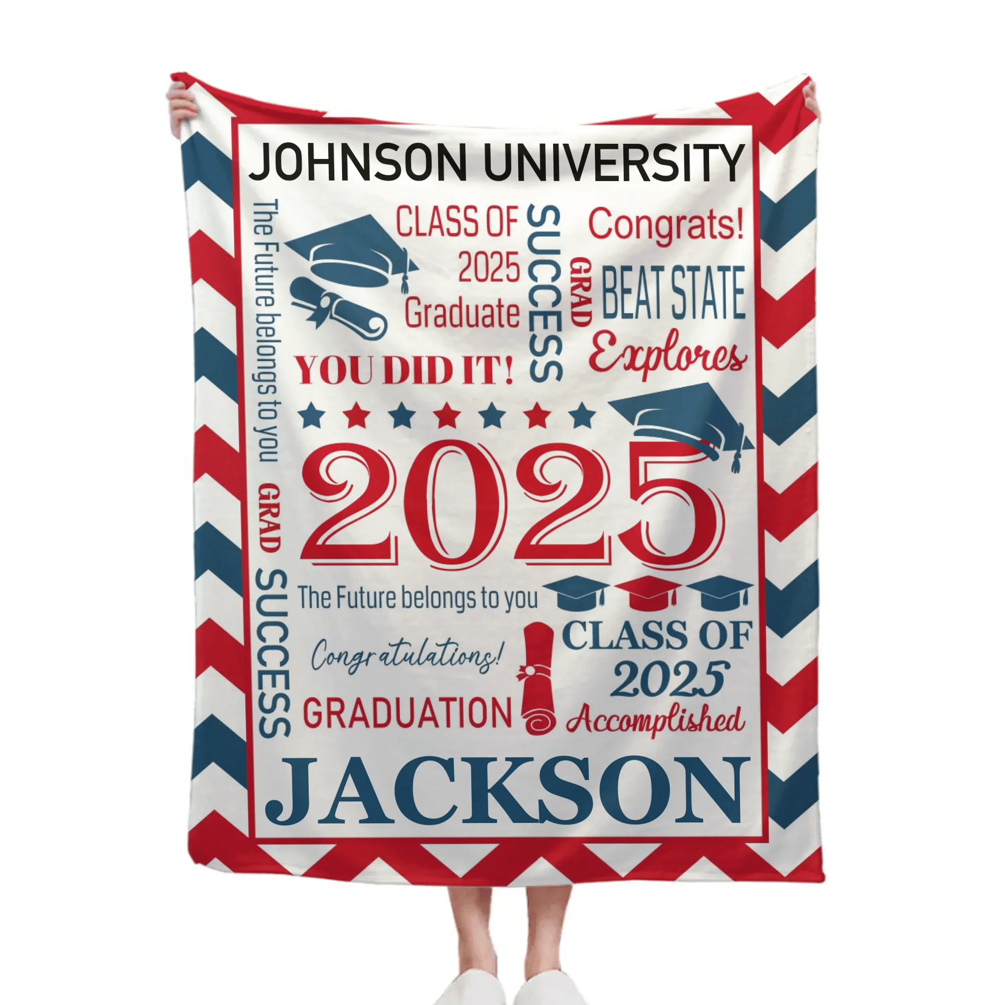 Personalized Envelope Pattern Graduation Blanket - Graduation Gift Class of 2025 - OLESA