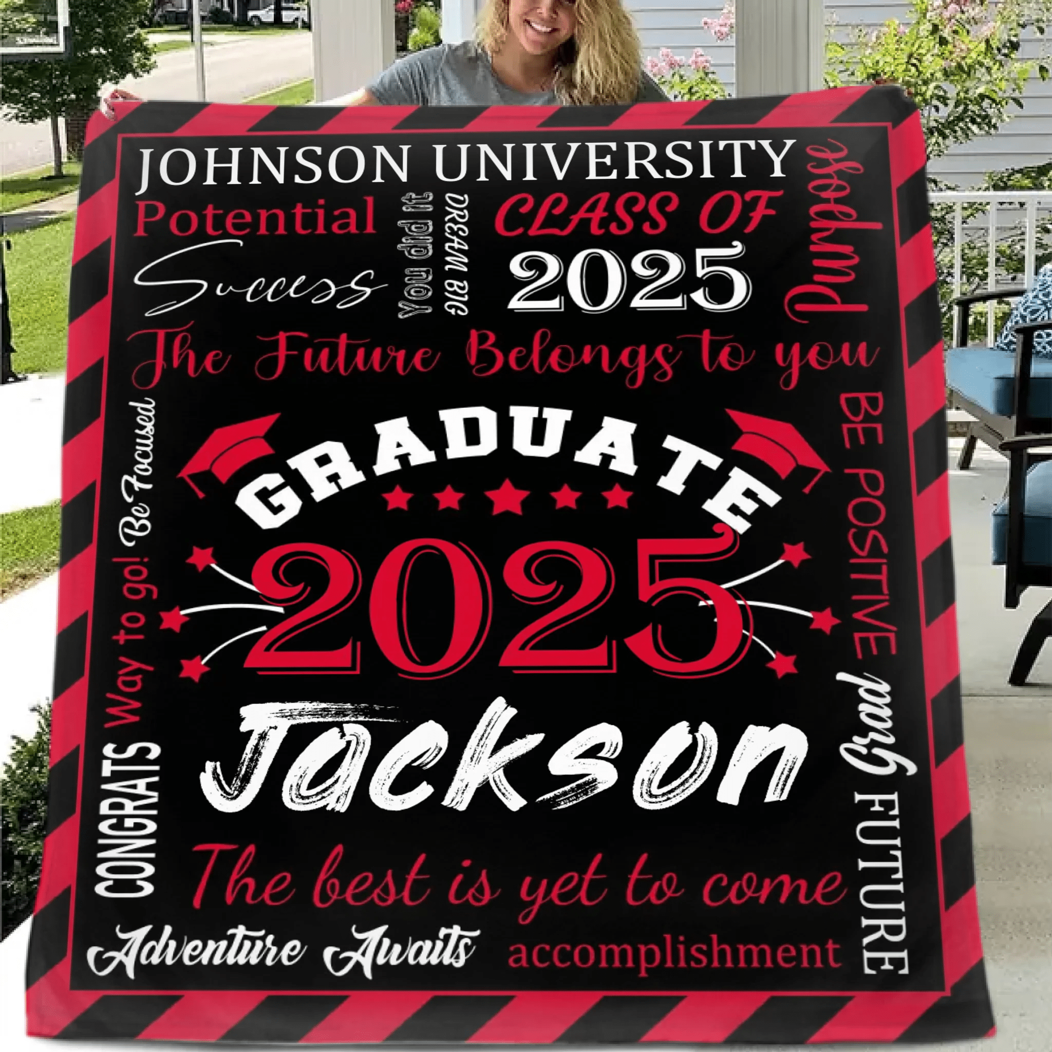 Personalized Gift Blanket Custom Class of 2025 Graduation Blankets with Name School - The Best Is Yet To Come, Adventure Awaits - OLESA