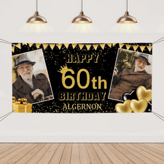 Personalized Gold Banner With Name Photo, Birthday Decorations - OLESA