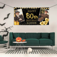 Personalized Gold Banner With Name Photo, Birthday Decorations - OLESA