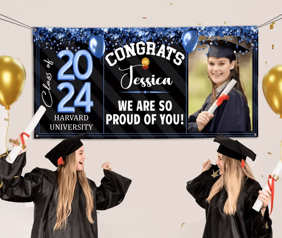 Personalized Graduation Banner - Custom Photo Sequin Glitter Balloon Year - OLESA