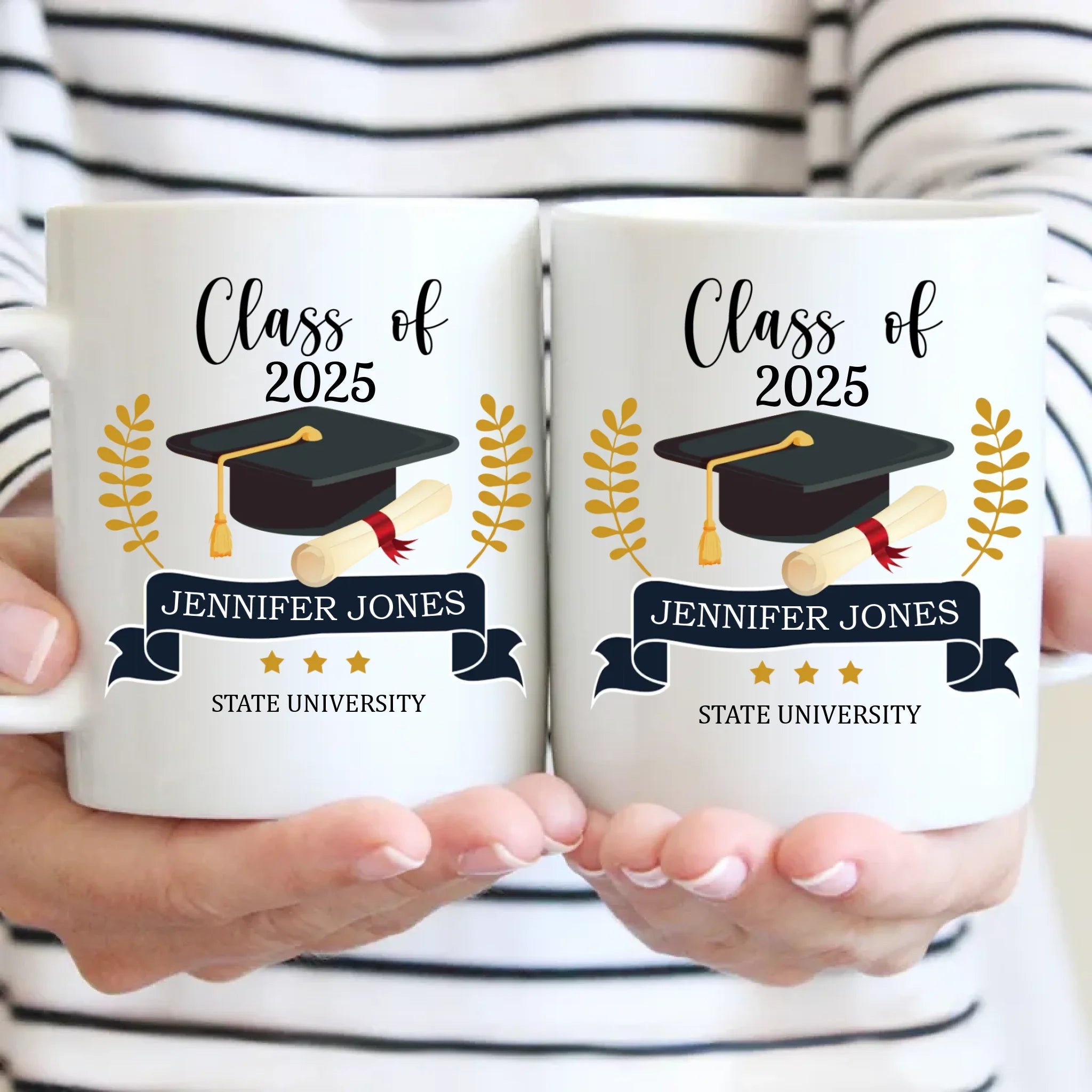 Personalized Graduation Gift Mug With Bachelor Cap, Class of 2025 - OLESA
