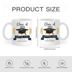 Personalized Graduation Gift Mug With Bachelor Cap, Class of 2025 - OLESA