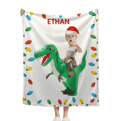 Personalized Riding Dinosaur Blanket, Customized Photo, - Fun Family Gifts - OLESA