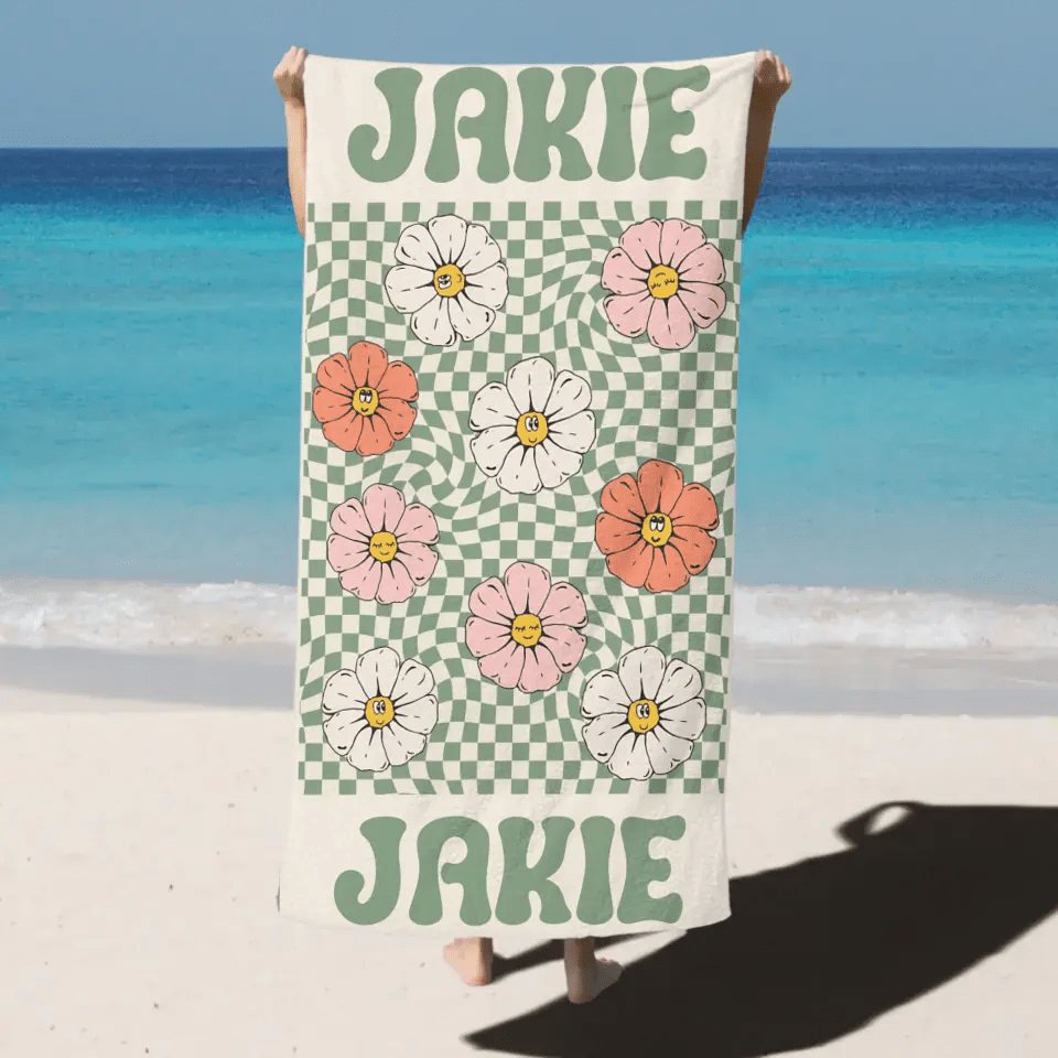Personalized Vintage Beach Towel Name Custom Bath Towel - OLESA
