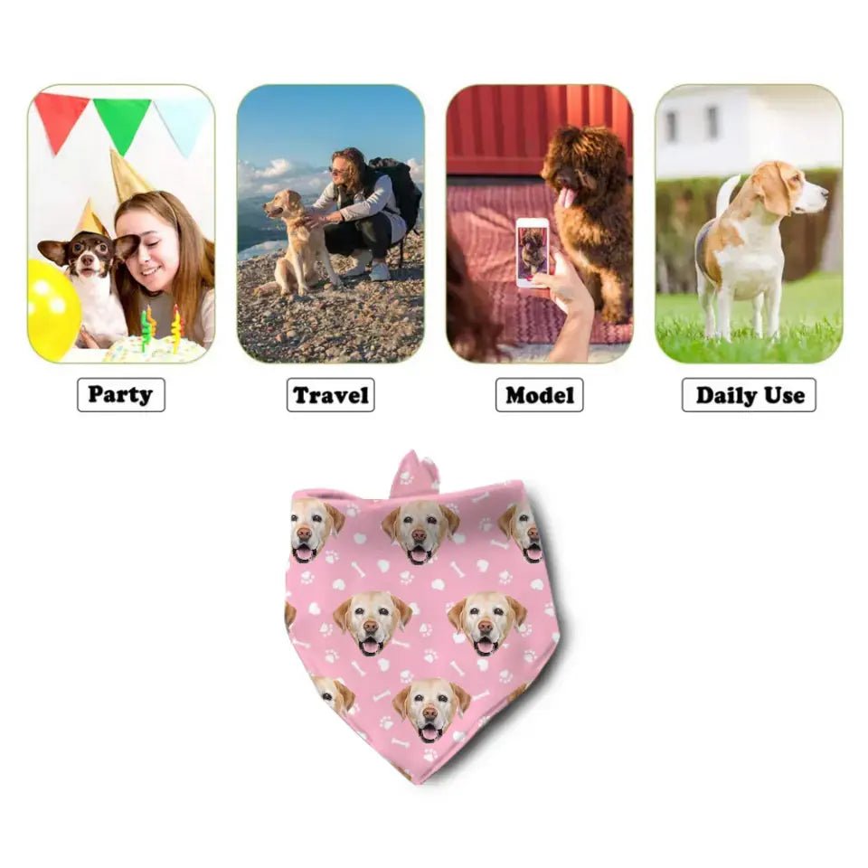 Personalized with Photo Summer, Bandanas for Dogs Cats, Custom Puppy Pet Triangle Bibs Kerchief - OLESA