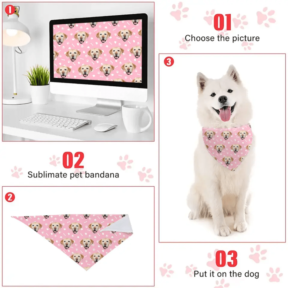 Personalized with Photo Summer, Bandanas for Dogs Cats, Custom Puppy Pet Triangle Bibs Kerchief - OLESA