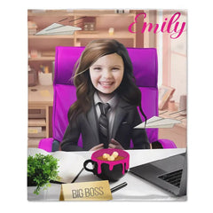 Photo Blanket, Girl in Suit with Photo, Customized Name Kids Blanket - OLESA