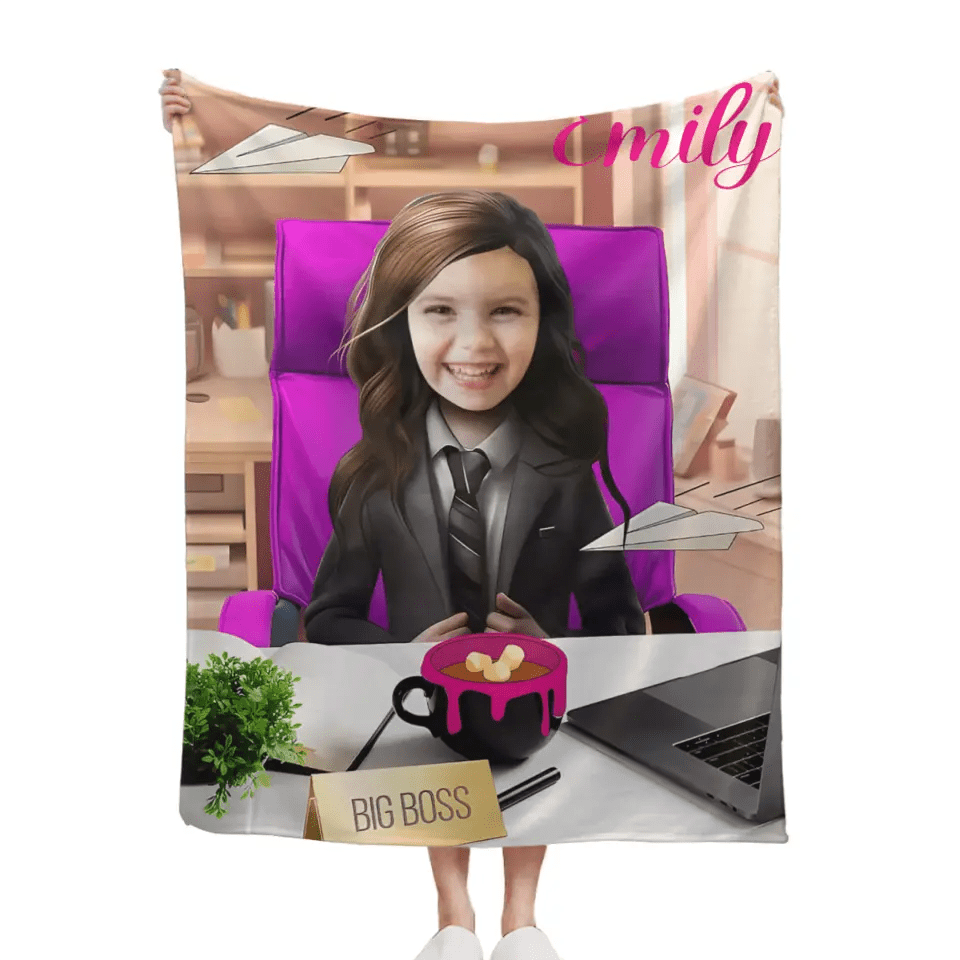 Photo Blanket, Girl in Suit with Photo, Customized Name Kids Blanket - OLESA
