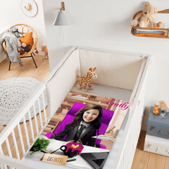 Photo Blanket, Girl in Suit with Photo, Customized Name Kids Blanket - OLESA