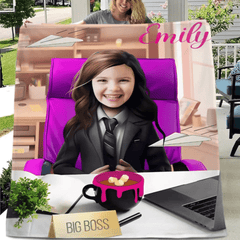 Photo Blanket, Girl in Suit with Photo, Customized Name Kids Blanket - OLESA
