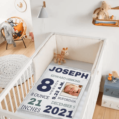 Photo Newborn Blanket With Baby'S Name, Date And Weight Gifts For Newborns - OLESA