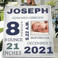Photo Newborn Blanket With Baby'S Name, Date And Weight Gifts For Newborns - OLESA