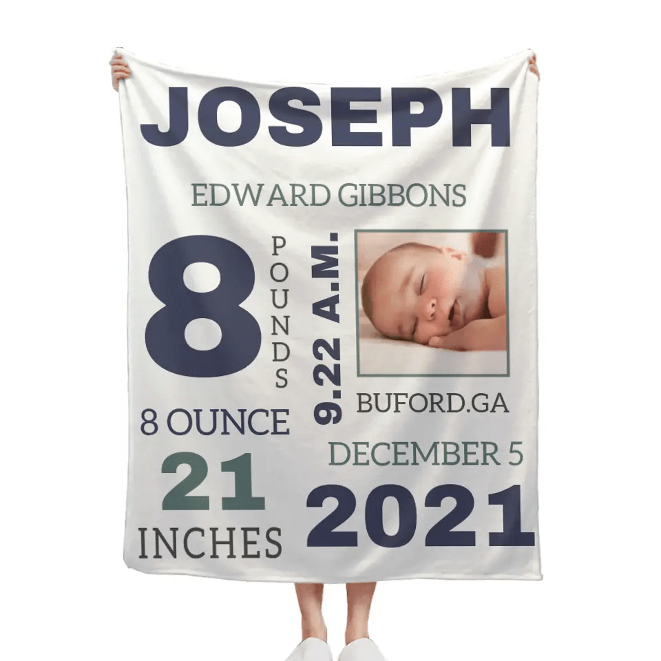 Photo Newborn Blanket With Baby'S Name, Date And Weight Gifts For Newborns - OLESA