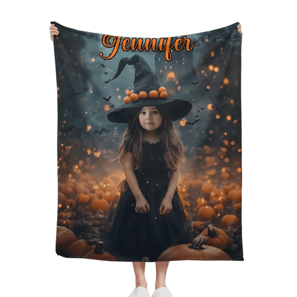 Pumpkin Castle - Personalised Witch Photo Halloween Blanket - Gifts for Children - OLESA