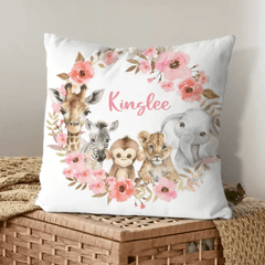 Red Flowers Safari Baby Animal Name Customized Pillow - OLESA