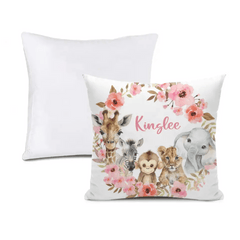 Red Flowers Safari Baby Animal Name Customized Pillow - OLESA