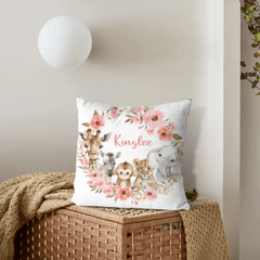 Red Flowers Safari Baby Animal Name Customized Pillow - OLESA