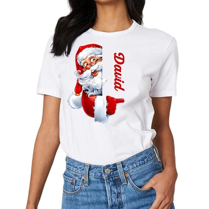 Santa Claus Pattern Customized Clothing - Couple's T-shirts With Personalized Names, Group Apparel, Family Apparel - A Gift For Friend,Family,Other Half - OLESA