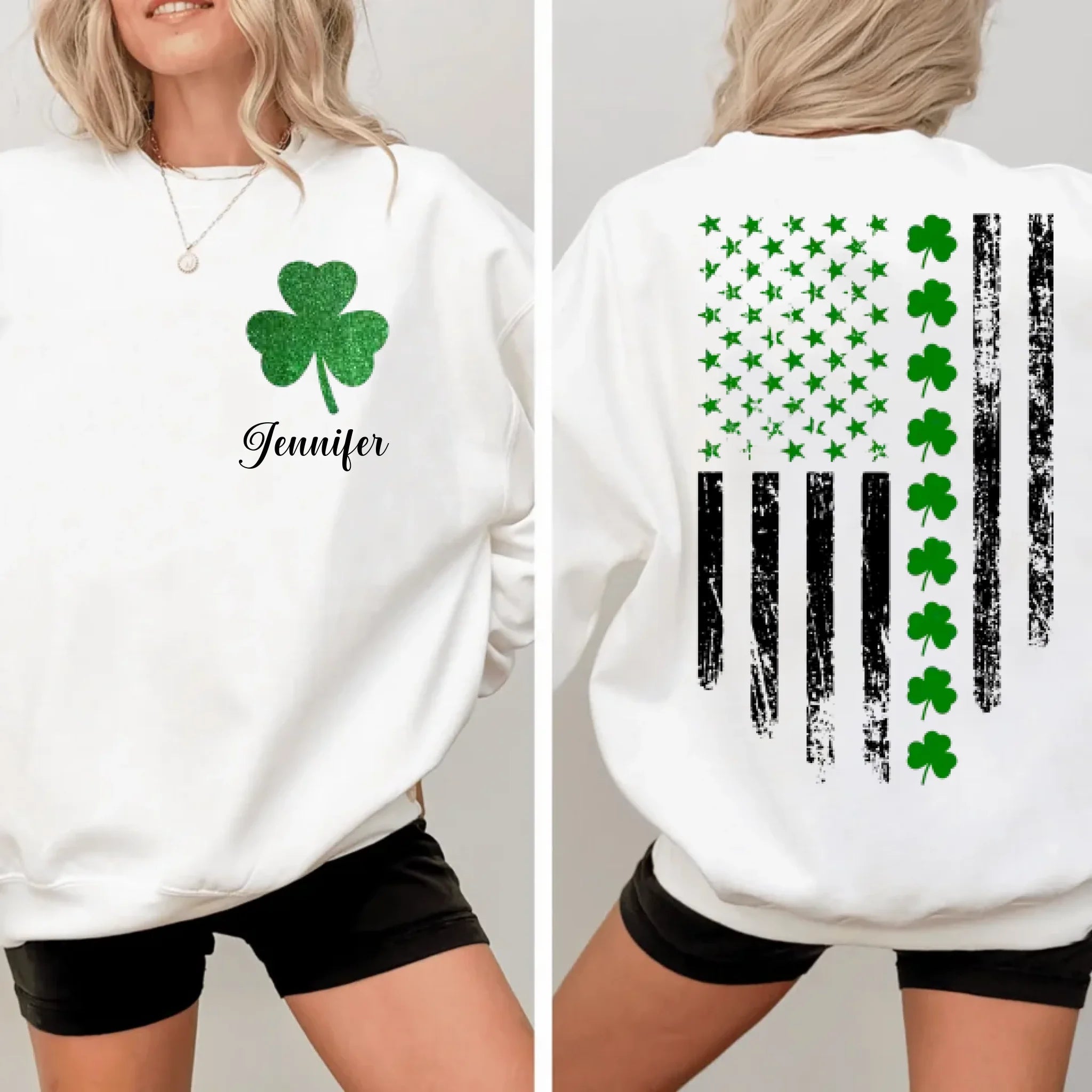 St. Patrick'S Day Flag Shamrock Personalized Name Custom Printed T-Shirt Sweatshirt - Gift For Family, Friends And Loved Ones - OLESA