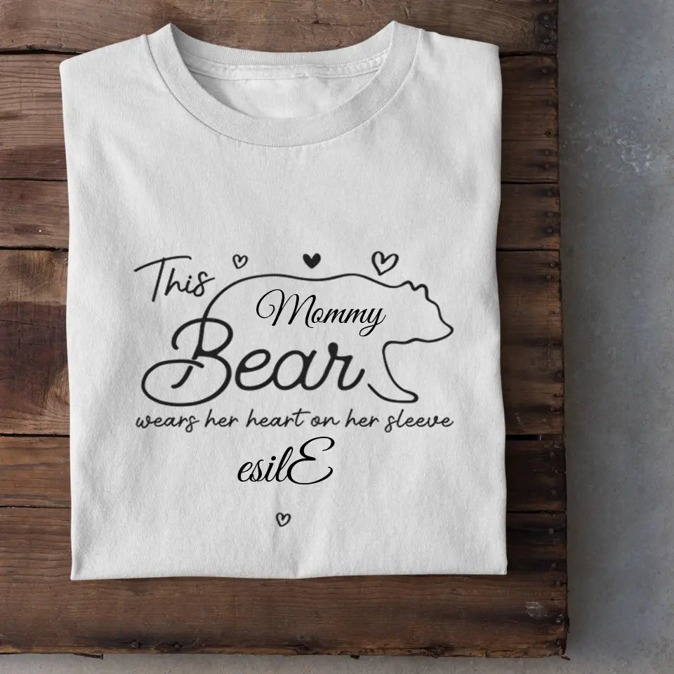 This mama bear prints her heart on clothing - Family Personalized Unisex T-Shirt, Gift for Mom - OLESA