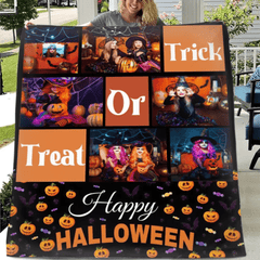 Trick Or Treat - Personalised Photo Collage Halloween Blanket - Gifts for Children,Friend,Family - OLESA
