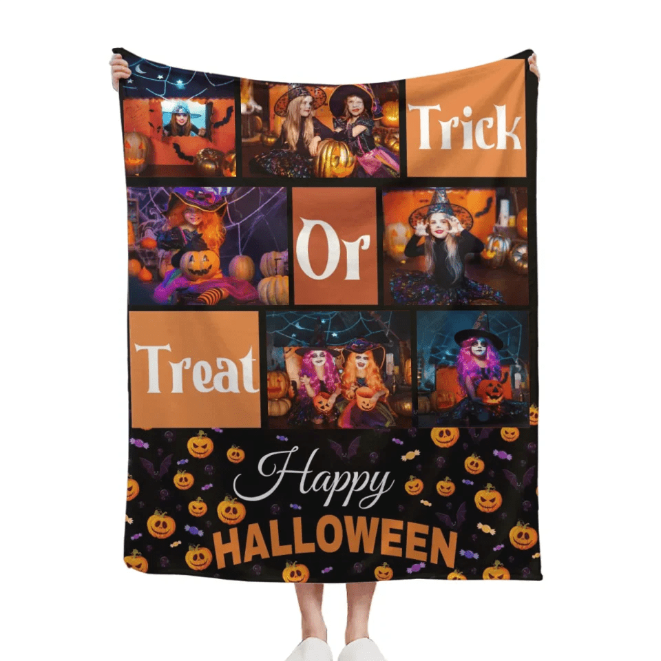 Trick Or Treat - Personalised Photo Collage Halloween Blanket - Gifts for Children,Friend,Family - OLESA