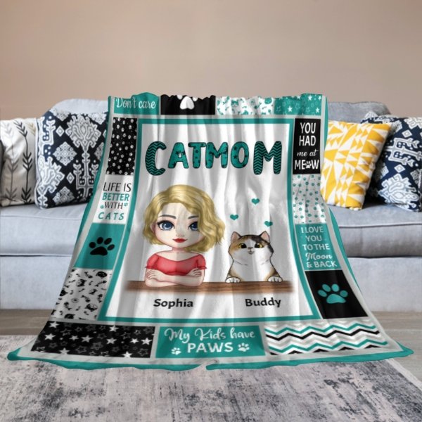 Cat Mom - Personalized Blanket - Birthday, Loving, Funny Gift For Cat Mom, Cat Owner, Cat Lover - OLESA