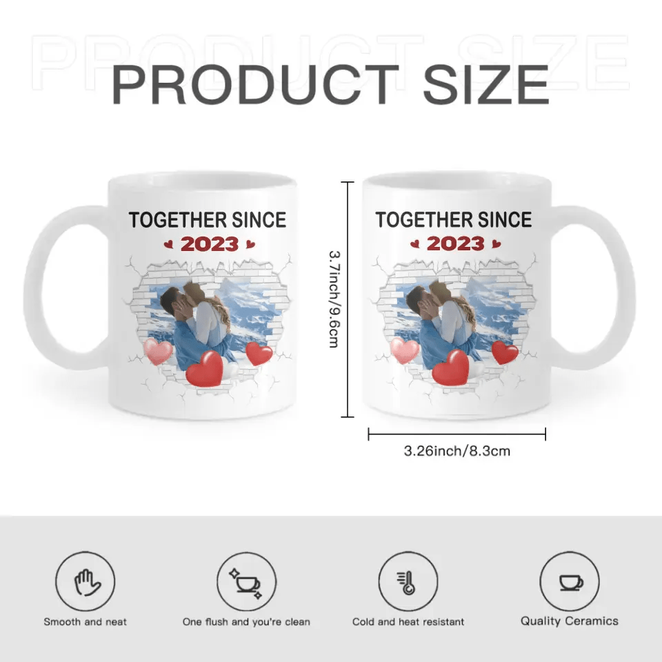 Couple Spouse Custom Photo Personalized White Mug - Together Since Stone Heart - OLESA